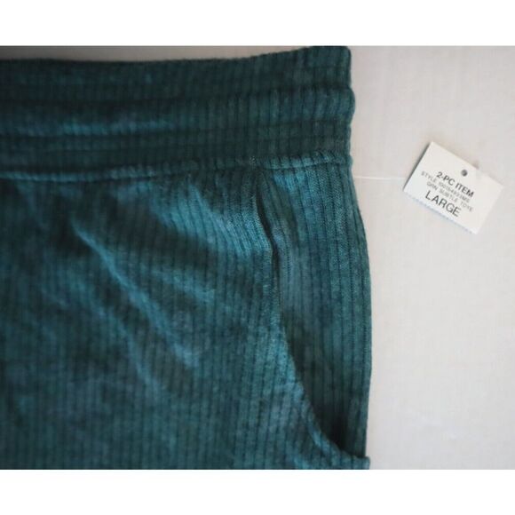 Jenni Women's Sz L Green Subtle Tie Dye 2-pc Cozy Ribbed Knit Pajama Set - Picture 10 of 16